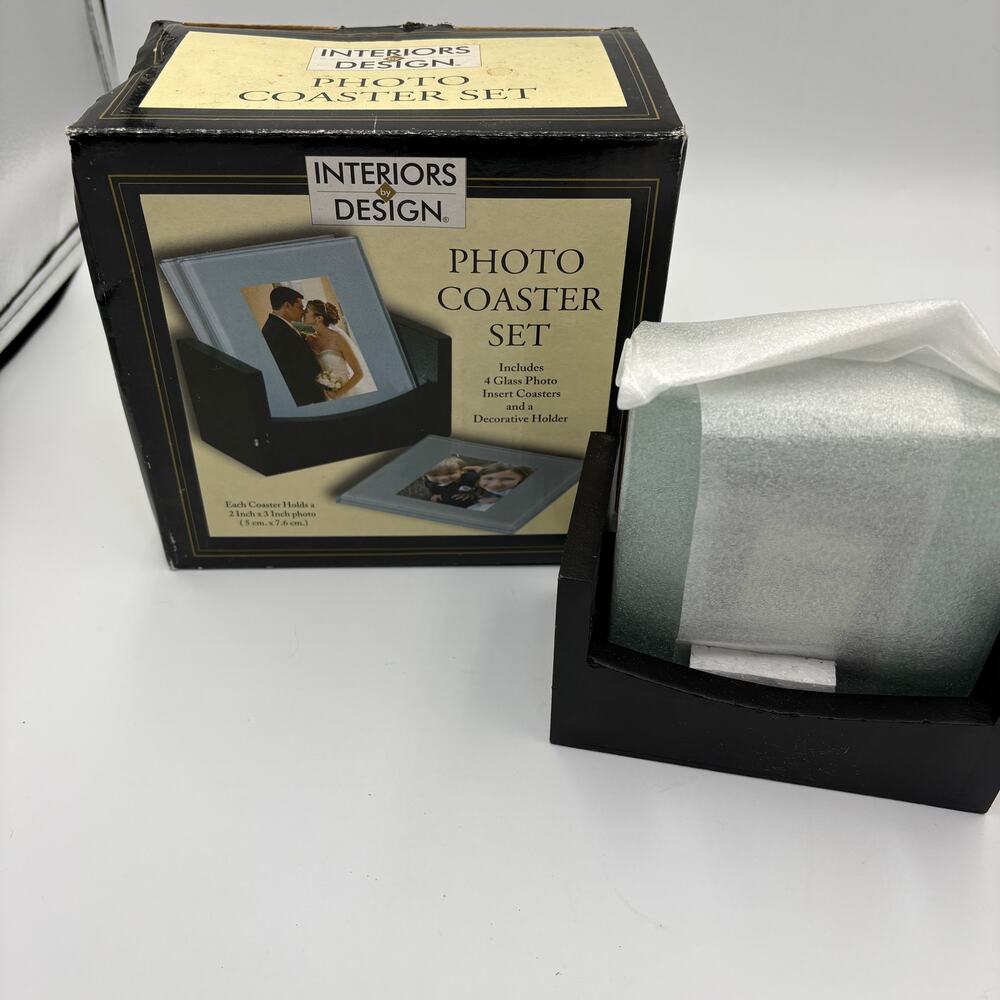 New In Box Set 4 Photo Coasters 2 x 3 Picture NIB